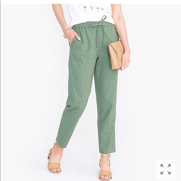 J. Crew Factory Drawstring Eyelet Pants, Olive Green, 00 - Picture 1 of 7